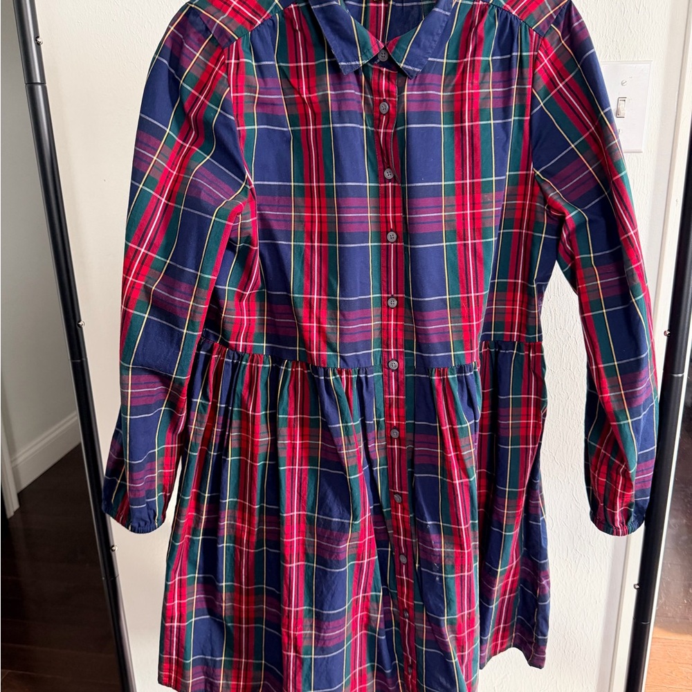 J. Crew Plaid Button Down Dress - Navy and Red